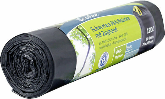 Secolan Trash Bags Reinforced for the Garden Capacity 120lt with Drawstring Heavy Duty 10pcs Gray