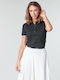 Women's Polo Blouse Short Sleeve Black