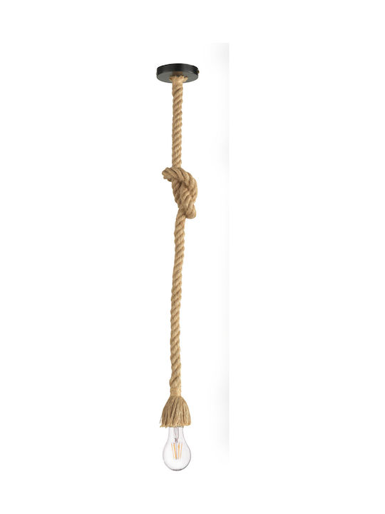 Ondaluce String Vintage Κρεμαστό Φωτιστικό Μονόφωτο με Σχοινί και Ντουί E27 σε Καφέ Χρώμα