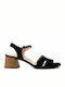 Wonders Suede Women's Sandals with Ankle Strap Black