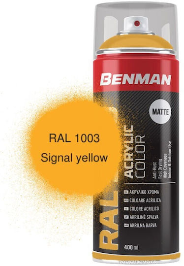 Benman Spray Paint Acrylic with Shiny Effect Signal Yellow RAL 1003 400ml