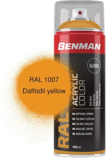 Benman Σπρέι Βαφής Acrylic με Γυαλιστερό Εφέ Daffodil Yellow RAL 1007 400ml