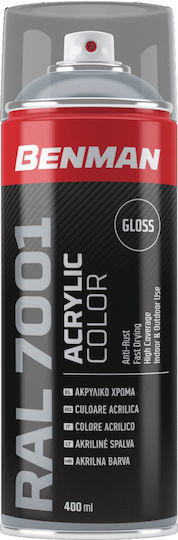 Benman Σπρέι Βαφής Acrylic με Γυαλιστερό Εφέ Silver Grey RAL 7001 400ml