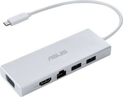 Asus OS200 USB-C Stație de andocare cu HDMI Ethernet și conexiune 2 monitoare Argint