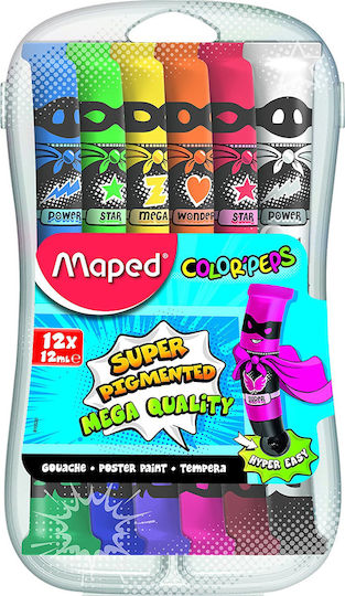 Maped Super Pigmentend Mega Quality Τέμπερες Ζωγραφικής Πολύχρωμες σε Σωληνάριο 12ml 12τμχ