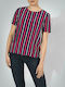 Women's Blouse Short Sleeve Striped Blue