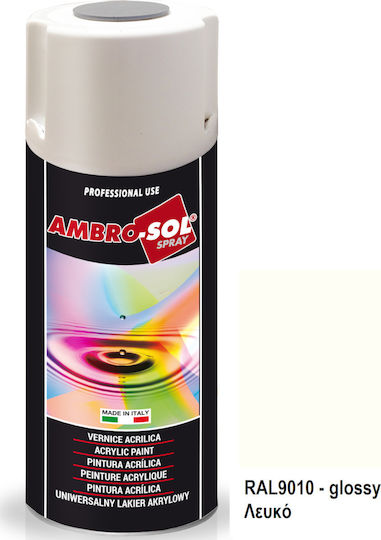 Ambro-Sol Σπρέι Βαφής V400 Ακρυλικό με Γυαλιστερό Εφέ Λευκό RAL 9010 400ml