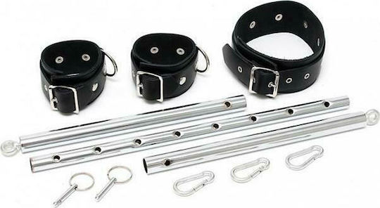 Rimba Spreader Bar With Leather Cuffs And Collar Fixierungsstange in Schwarz Farbe