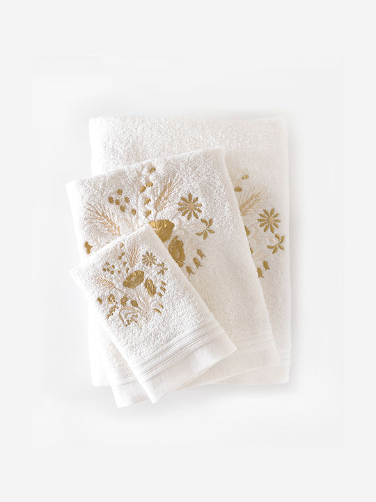 Rythmos 3pc Bath Towel Set Sabine Ecru Weight 470gr/m²