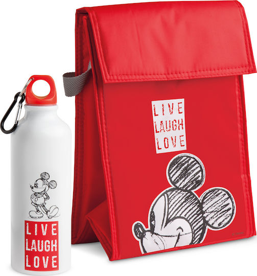 Disney Mickey Live Laugh Love Re School Insulated Hand Lunch Bag Red Mickey