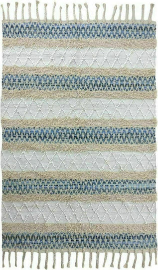 Synchronia Lucrat manual Covor Rectangular Bumbac cu franjuri Albastru