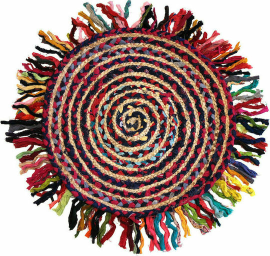 Synchronia Lucrat manual Covor Rotund Bumbac cu franjuri Multicolor