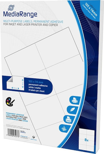 MediaRange 100 Selbstklebende A4-Etiketten 105x74mm