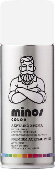 Minos Spray Σπρέι Βαφής Ακρυλικό με Σατινέ Εφέ Λευκό RAL 9010 400ml