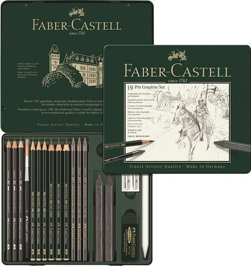 Faber-Castell Pitt Graphite Pencil Set with Scraper and Eraser Green 19pcs