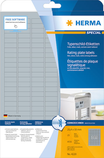 Herma 4725 Αυτοκόλλητες Ετικέτες Α4 Ορθογώνιες 25x10mm