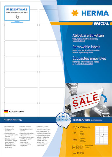 Herma 2700 Αυτοκόλλητες Ετικέτες Α4 Ορθογώνιες 63.5x29.6mm