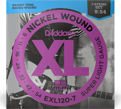 Daddario Set Nichel Wound de Corzi pentru Chitară electrică XL Nickel Super Light 7-Corzi 9 - 54" EXL120-7