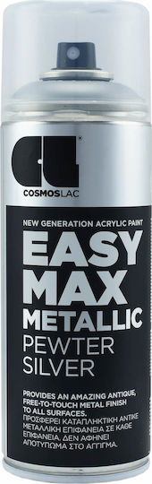 Cosmos Lac Σπρέι Βαφής Easy Max Metallic Ακρυλικό με Σατινέ Εφέ Pewter Silver 900 - Pewter Silver 400ml