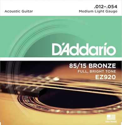 Daddario Complete Set Bronze String for Acoustic Guitar 85/15 Medium Light 12-54