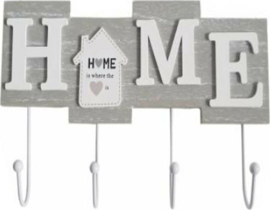 Etoile Wall Hanger Home Wooden 4 Hooks Gray 28x5x17cm