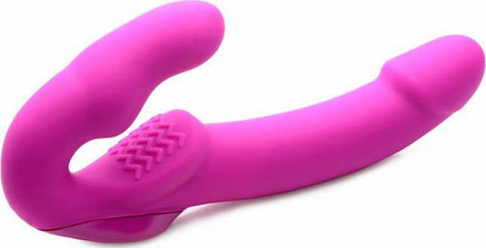 Strap U Evoke Rechargeable Vibrating Strapless Strap-On Fără bretele Strap On cu Dildo 24.1cm cu vibrație în Culoare Fuchsia