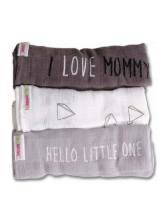 Minene Mommy/Daddy Πάνες Αγκαλιάς από Μουσελίνα Γκρι 75x75εκ. 3τμχ