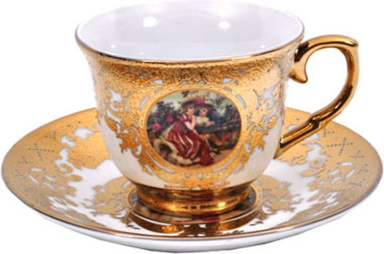 Fylliana Ζευγάρι Set Tassen Kaffee Porzellan Gold 6Stück
