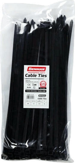 Benman Plastic Cable Ties 370mmx4.8mm in Black Colour 100pcs 70790