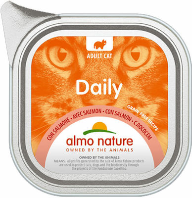 Almo Nature Daily Nasses Katzenfutter für Katze in Tablett mit Lachs 100gr