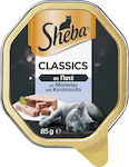 Sheba Classics Nasses Katzenfutter für Katze in Tablett mit Huhn und Kalb 85gr