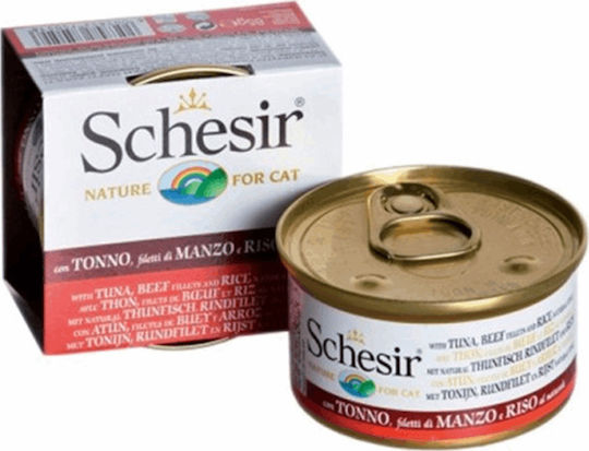 Schesir Nature for Cat Wet Food for Adult Cats in Cans with Calf, Rice and Tuna Gluten-Free 85gr