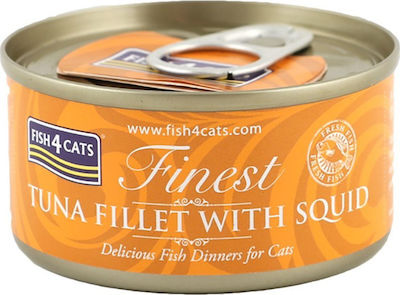 Fish4Cats Finest Wet Food for Adult Cats In Can with Squid / Tuna Φιλέτο 1pc 70gr