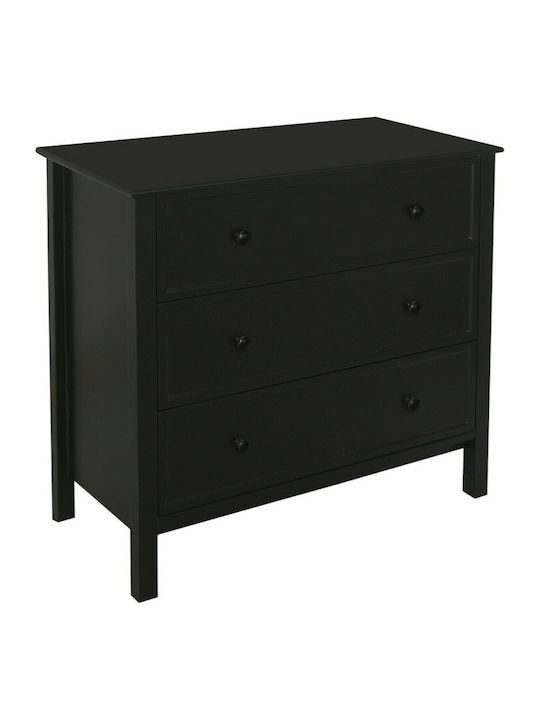 Country Wooden Chest of Drawers with 3 Drawers Black 80x40x77cm