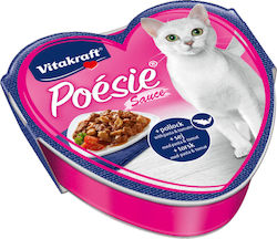 Vitakraft Poesie Sauce Nasses Katzenfutter für Katze in Tablett mit Fisch 85gr