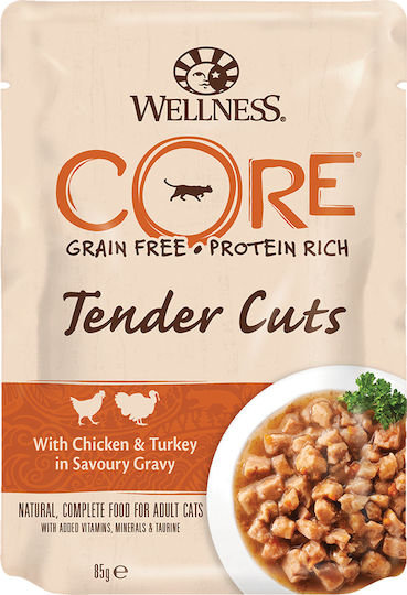 Wellness Core Wet Food for Adult Cats in Pouches with Turkey and Chicken Grain-Free 85gr