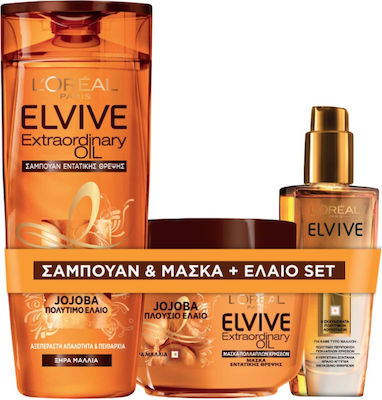 L'Oreal Paris Elvive Extraordinary Oil Jojoba Set de îngrijire a părului cu Șampon, Mască și Ulei 3buc