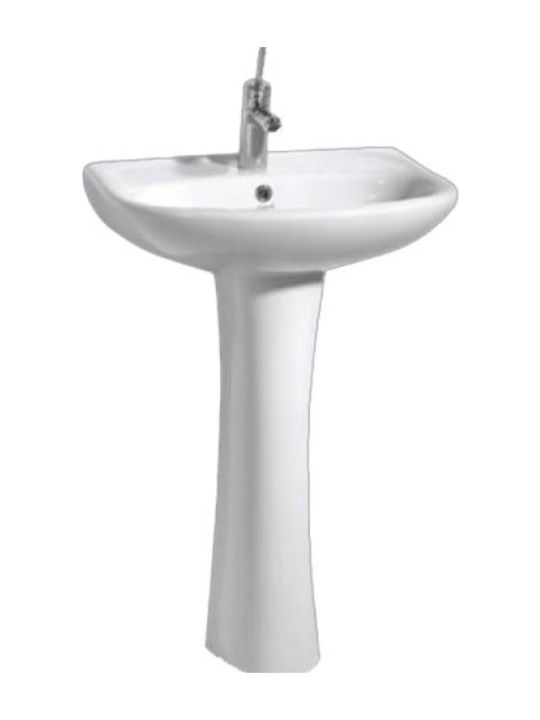 Tema Apollo Wall Mounted Pedestal Sink Porcelain 60x45x85cm White