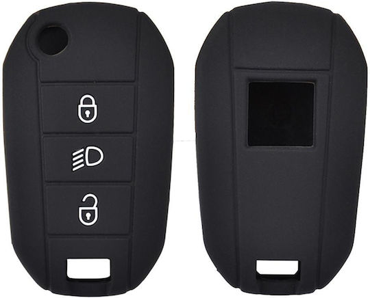 Silicone Car Key Cover Case with 3 Buttons for Citroen / Peugeot Black