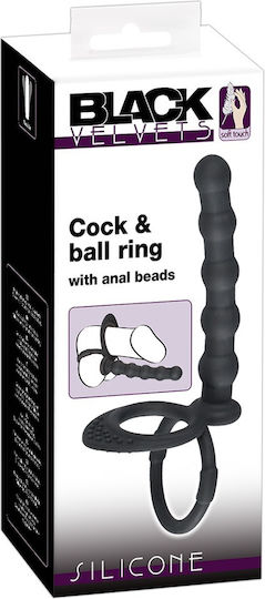 You2Toys Black Velvets Cock & Ball Ring Δαχτυλίδι Πέους Σιλικόνης με Πρωκτική Σφήνα Black 05335560000