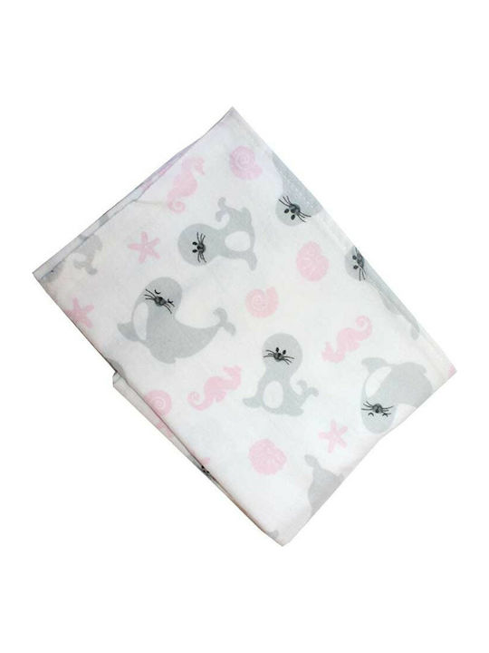 Flannel Swaddle Blanket Pink Seal Pink 65x80cm