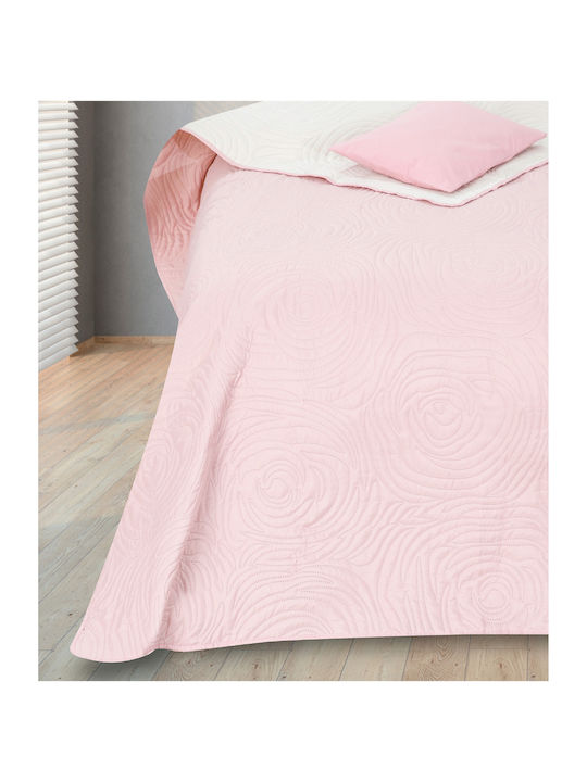 Borea Roses Cuvertură Single din Poliester Roz-Ecru 160x240cm