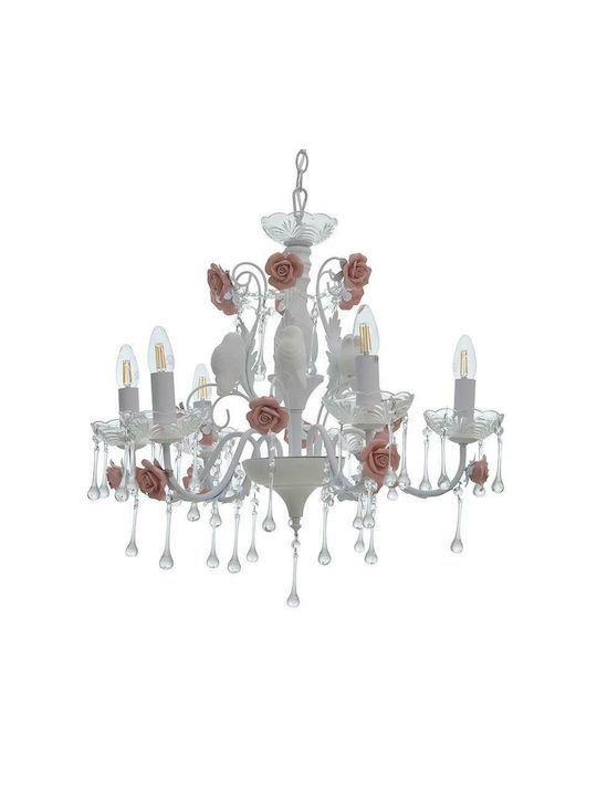 Inart Candelabru 6xE14 Ø60cm cu Lumânări Alb 3-10-048-0006