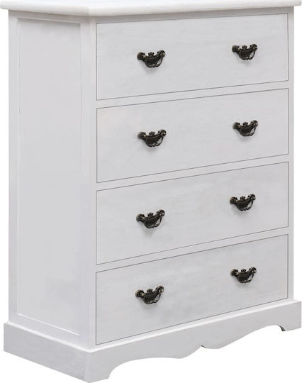 Chest of Drawers of Solid Wood with 4 Drawers White 60x30x75cm