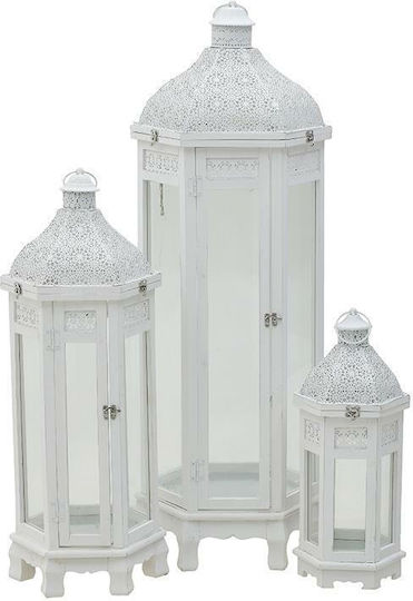 Inart Floortop Wooden Lanterns Set White 3pcs