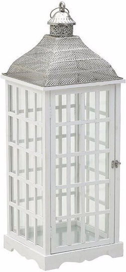 Inart Floortop Wooden Lantern White 31x31x87cm