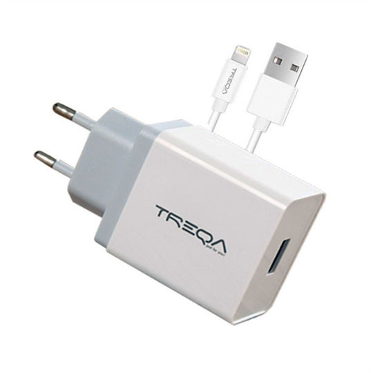 Treqa Ladegerät mit USB-A Anschluss und Kabel Blitzschlag Weißs (CS-203)