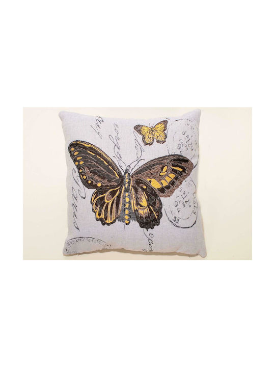 Silk Fashion Decorative Pillow Case Butterfly Ecru 45x45cm.