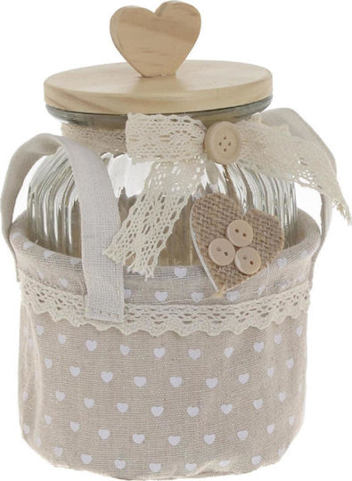Inart General Use Glass Jar with Lid Beige 12x12x19cm