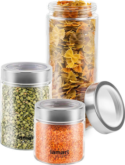 Lamart Set 3Stück Gläser Allgemeine Verwendung mit Deckel Glas Transparent 850ml Lamart Set 3Stück Gläser Allgemeine Verwendung mit Deckel Glas Transparent 850ml